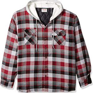Wrangler Authentics Men's Long Sleeve Quilted Lined Flannel Jacket with Hood - L